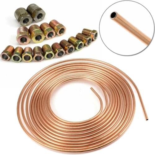 Car Brake Line Tubing Coil Roll &Fittings 25ft 1/4 OD Steel Zinc Copper Nickel Brake Pipe Tube W/ Fittings 7.6 Meter