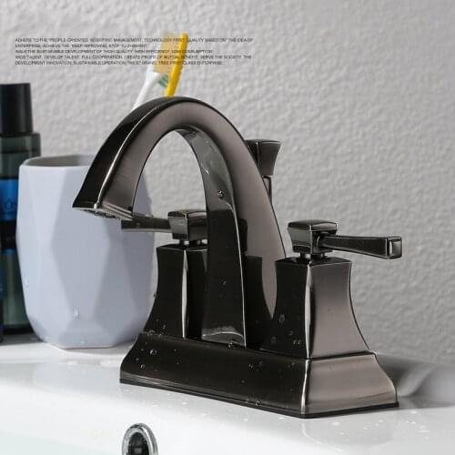New life style Solid brass Black nickel brushed Retro Double handle three holes Wash basin faucet mixer tap