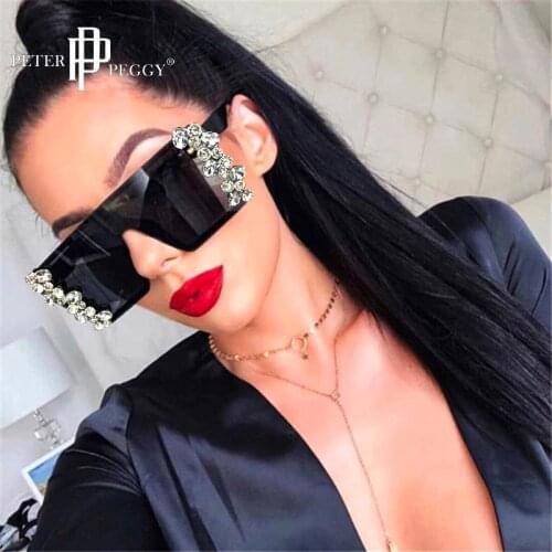 Oversized Diamond Square Sunglasses Women Luxury Brand vintage Flat Top Pink Black Rhinestone One Piece Men Gafas Shades UV400