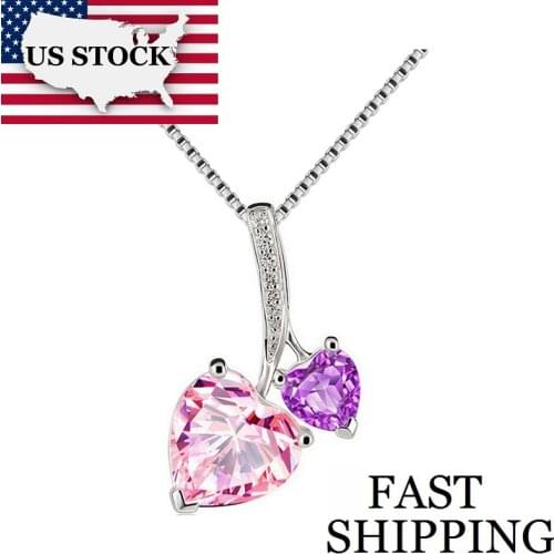 USA STOCK Uloveido 40% Cute Cherry Pink Necklaces Pendants Colar Necklace Suspension Silver 925 Jewelry Collier Chain Box YA210
