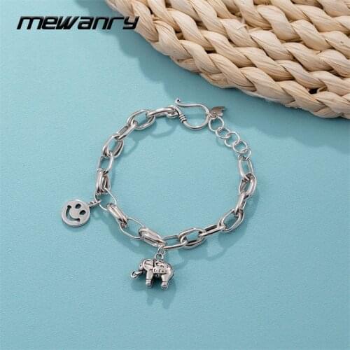 MEWANRY 925 Sterling Silver Thick Chain Bracelets Fashion Vintage Thai Silver Jewelry Elephant Pendant Accessories Birthday Gift