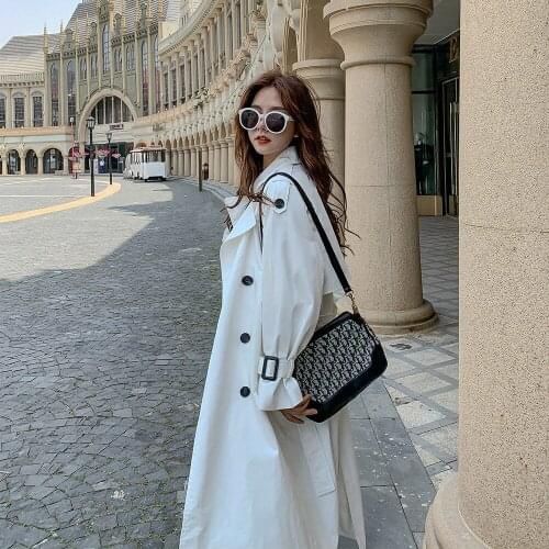 White Trench Coat Womens Streetwear Spring Autumn 2021 New Korean Loose Long Overcoat With belt Casual Female Windbreaker