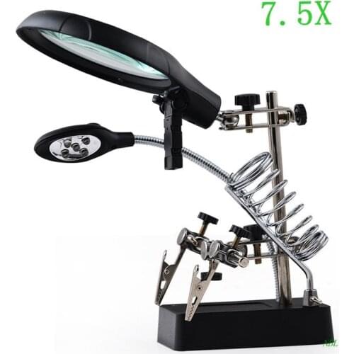 Welding magnifying 2.5X 7.5X 10X LED Light Magnifier Helping Hand Stand Clip Magnifier Loop Tool Clamp Magnifying Repair Loupe