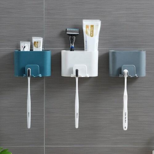 Bathroom Wall-mounted Toothbrush Toothpaste Holder Punch-free Mouthwash Cup Holder Bathroom Accessories Practical Storage Rack