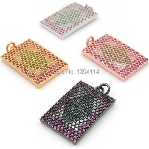 20*15*2mm Micro Pave Red Clear&Green&Red CZ Rectangle Charms Fit For Making DIY Bracelets Or Necklaces Jewelry