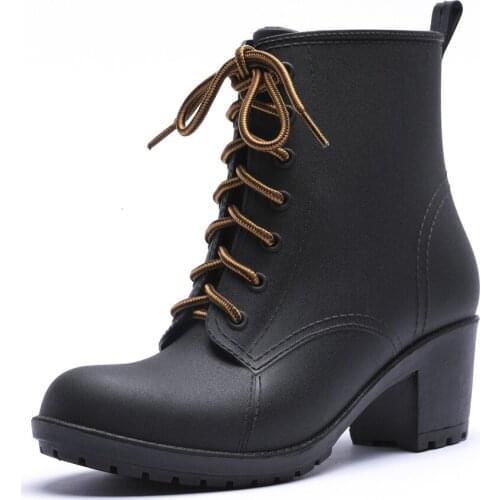 409-998 TONGPU High Heel Womens Waterproof Lace-Up Rain Boots