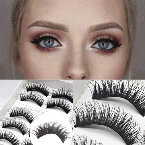 5 Pairs Black Cross Thick False Eyelash Women Soft Long Makeup Eye Lashes