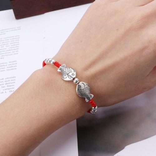 634D Two Fish Charm Red String Rope Braided Kabbalah Bracelets Women Fashion Jewelry