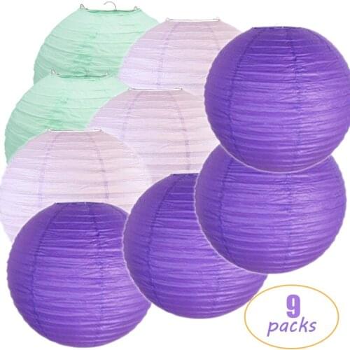 9 Pcs/set 14" Big Chinese Paper Lantern 3 Color Round lampion wedding Purple Mint Green mariage Hanging Ball Home Outdoor Decor