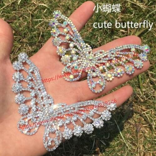 Little cute butterfly crystal applique for dress sewing accessory bridal fancy trims fashion garment and clothes AB stone motif