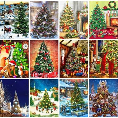 CraftArtGo 5D Diamond Embroidery Christmas tree Full Square Round Rhinestone Mosaic Painting Cross Stitch Flowers Diamond Kit