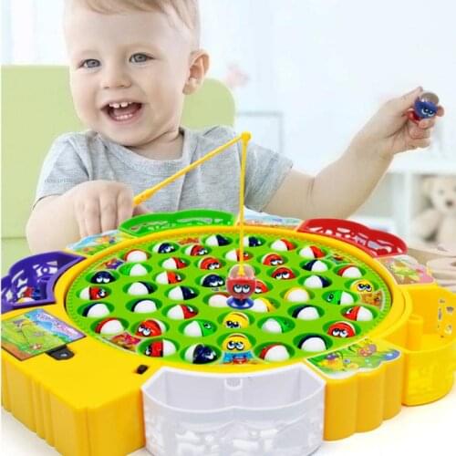 Kids Fishing Game Toy Electric Rotating Fishing Disc Toy Music Rotating Catch Magnetic Fish Set Puzzle Parent Children Gifts