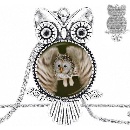 EJ Glaze Snowy Bird Glass Cabochon Jewelry With Long Pendant Choker Owl Necklace For Women Girls Ladies Statement Best Gift