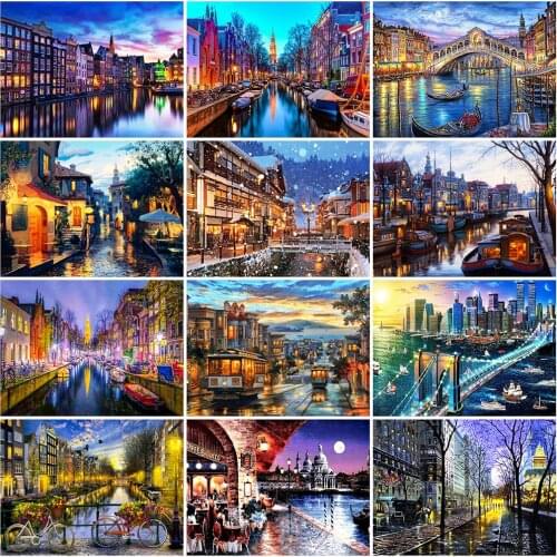 Evershine Diamond Painting Street 5D DIY Full Square Diamond Embroidery Landscape Town Rhinestone Art Home Decor Gift