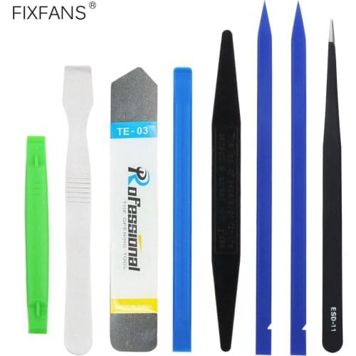 FIXFANS Phone Laptop Opening Pry Tool Repair Kit Nylon Plastic Spudger Metal Scraper Opener Anti-static Tweezers Hand Tool Set