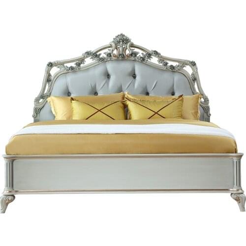 French light luxury solid wood carved cloth double bed bedroom European soft bag princess bed wedding bed furniture