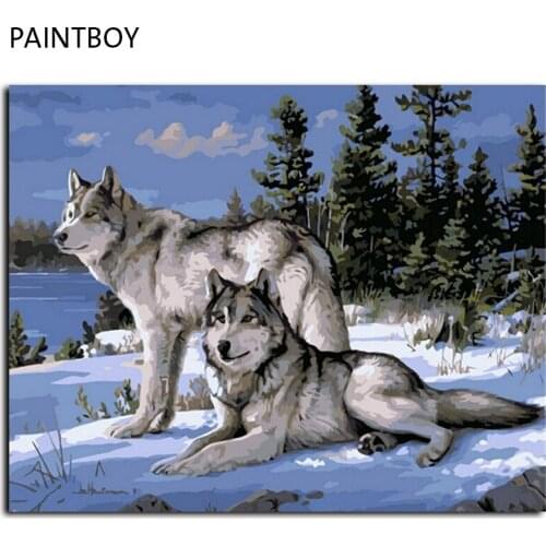 PAINTBOY Framed Pictures DIY Oil Painting By Numbers Home Decor Wall Art Wolf Painting 40*50cm GX4430 40x50cm