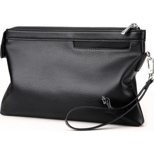 Soft Leather Clutch Bag for Business Men Envelope Handy Bag Large Capacity Purse Male Day Clutches Wristbands Zipper Long Wallet