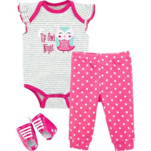 KAVKAS Baby Girl Clothes Set Bodysuit+Pants+Shoes 3 pcs/lot Newborn Summer Outwear 100% Cotton Sleeveless Clothing