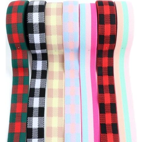 2.5cm Rubber Band Red Lattice Printing Grosgrain 25mm Elastic Bands Ribbon Bows Christmas Party Gift Decor Craft 1meter