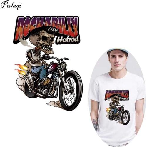 Motorcycle Biker Patches Stripes On Clothes Skull Application Of One Flower Applique Iron On Patches Heat Transfer For Clothing