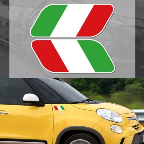 2PCS Italian National Italy Flag Window Decal Stickers Universal Reflective Side Fender Badge For Fiat For Abarth