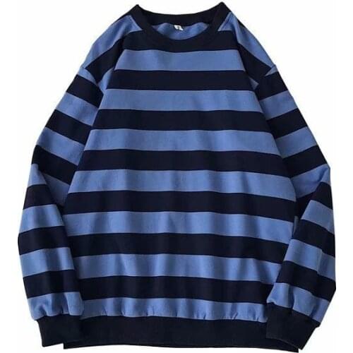 2021 new sports shirt mens classic contrast color stripes plus velvet sweater casual mens round neck pullover long sleeves