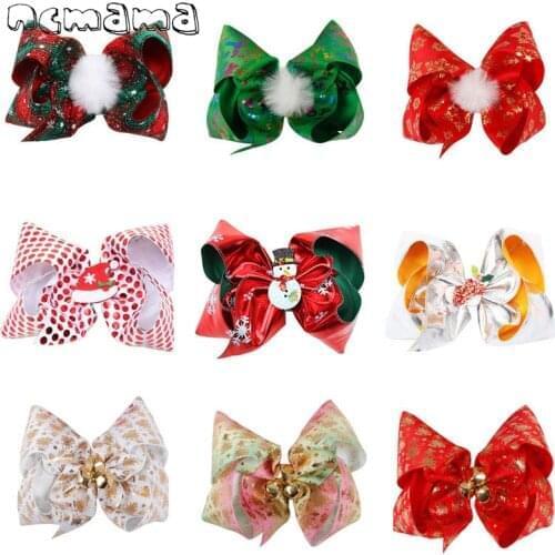 Ncmama 6" Christmas Hair Bows With Clips For Girls Pompom Ball Hair Clips Hairgrips Christmas Gift Christmas Hair Accessories