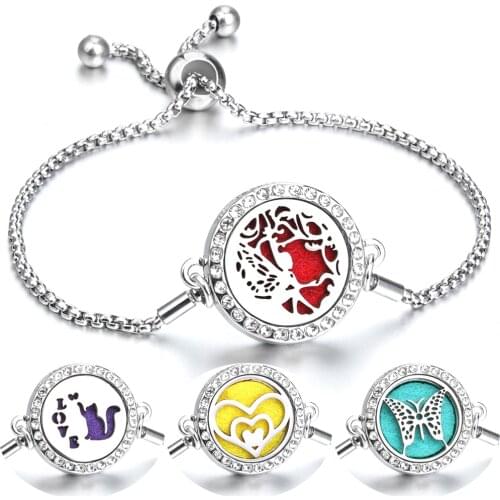 New Aromatherapy Bracelet Diffuser Jewelry Adjustable Chain Crystal Flower Fairy Aroma Armband Perfume Locket Bracelet Bangle