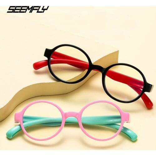 Seemfly Boys Girls Anti Blue Rays Glasses Fashion Candy Color Silicone Soft Frame Reading Goggle Eyewear New Childs Flat Mirror
