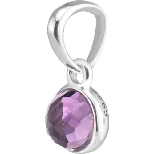 Fits For Pandora Bracelets February Droplet Charms with Amethyst 100% Sterling Silver Beads Free Shipping
