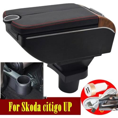 For Skoda citigo UP armrest box Double doors open 7USB Centre Console Storage Box Arm Rest