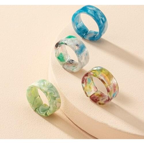 Simple Acetate Colorful Open C-shaped Circle Adjustable Chunky Acrylic Finger Resin Rings For Women Girl Trendy Jewelry Gift