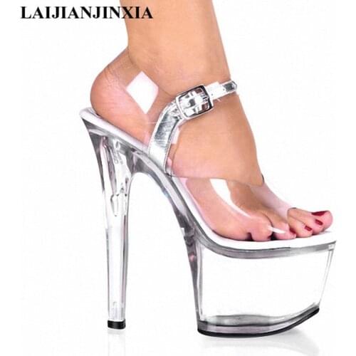 LAIJIANJINXIA 17cm Star Crystal High-Heeled Shoes Sandals Cos Platform Shoes 6 3/4 Inch Heel Clear Shoes With Ankle Strap