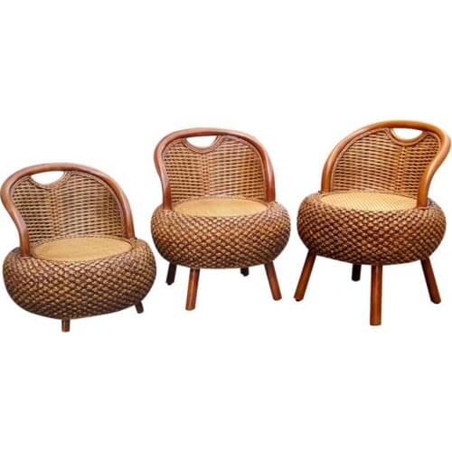 Recommended household single rattan chair low round solid wood shoe stool tatami balcony armchair kids furniture