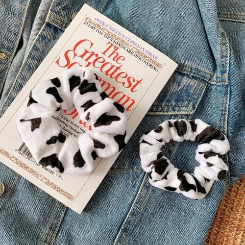 Cow Pattern Velvet Hair Ring Scrunchie Women Girls Elastic Hair Rubber Bands Accessories Tie Hair Rope Ponytail Holder Headdress