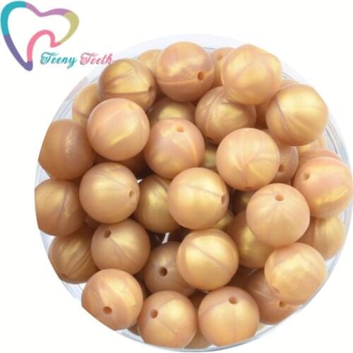 100 PCS Metallic Gold Silicone Beads Food Grade Baby Teething Beads Round Balls Chews Pacifier Chain Clips Beads Baby Teethers