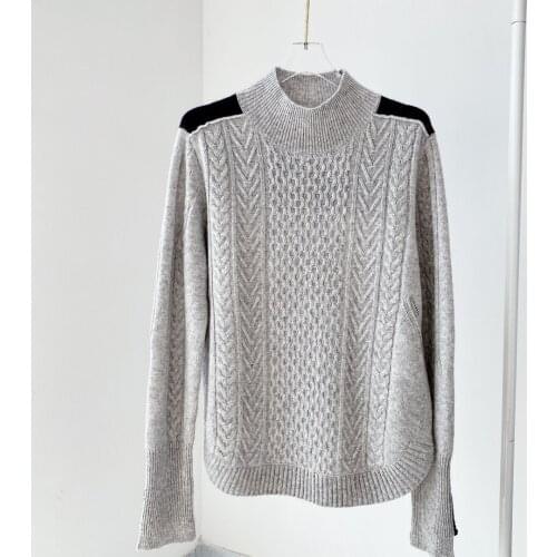 Fashion Woman Cashmere Sweater Turtleneck patchwork color Loose Long Sleeves Jersey 2021