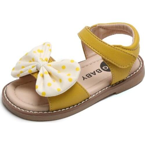 Girls Princess Shoes 2021 New Bowtie Beach Scandals Soft Bottom Sweet Style Kids Sandals Cute For Party Fashion Dots Baby 21-30