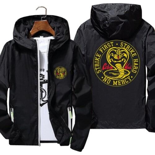 Cobra Kai No Mercy Strike First Strike Hard Hoodies Zipper Men Women Hooded Windbreaker Reflective Coat Sunscreen Jacket 7XL