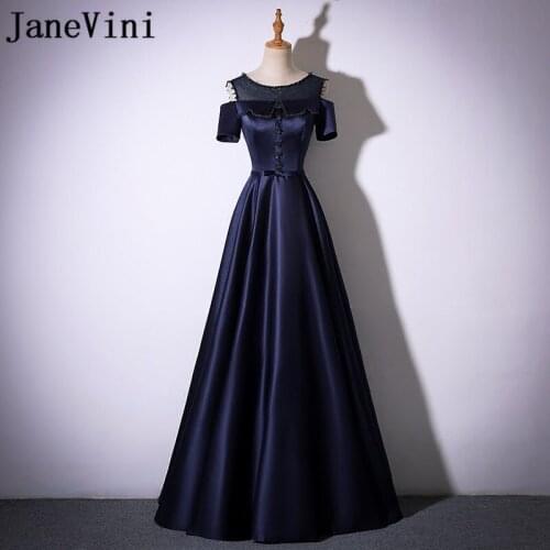 JaneVini Vestidos Vintage Navy Blue Mother of The Bride Dresses Plus Size 2018 Satin A Line Beads Floor Length Robe Arabe Longue