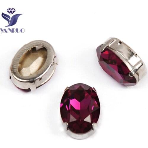 YANRUO 4120 All Sizes Fuchsia Oval Glass Strass Crystal Fancy Stones DIY Point Back Sewing Rhinestones For Jewelry Crafts