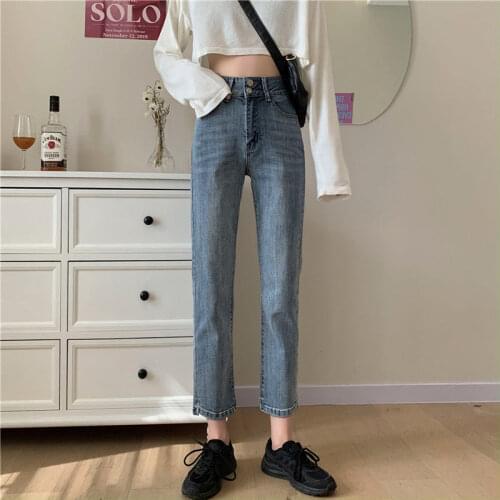 Woman Jeans Pants Autumn Washed Split High Waist Straight Pants Pantalones Vaqueros Mujer