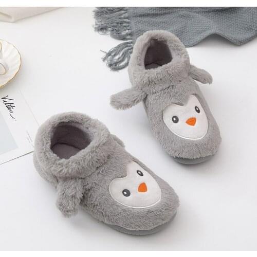 2019 hot Arrival penguin Shaped Cotton Women Slippers Warm Plush Winter Fur Slippers Soft Indoor Shoes Flat With Home Slippers