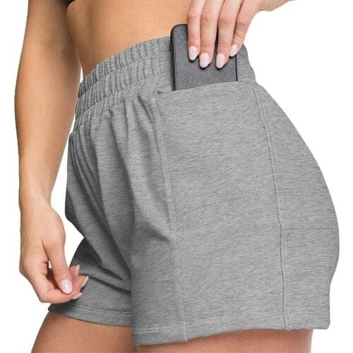 Women High Waist Shorts Sports Cycling Shorts Pocket Solid Color Running Womens Fitness Shorts