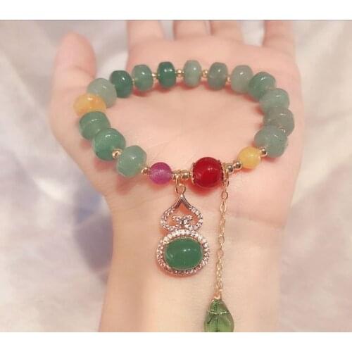 Natural Agate Beaded bracelet For Women Gourd Leaf Pendant Bracelets & Bangles Bijoux Women Cinnabar Jade Fine Lucky Jewelry