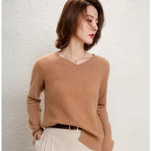New Arrival Women Knitwears 100% Goat Cashmere Knitting Pullovers Hot Sale Female V-neck Long Sleeve Soft Warm Jumpers