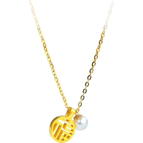 ZHIXI Real 24K 999 Gold Fine Jewelry Necklace Natural Pearl Pendant Pure 18K AU750 Chain Wedding Gift for Women D572