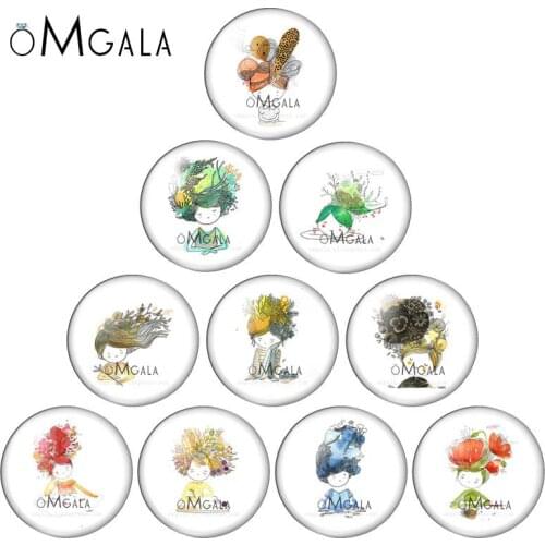 Cartoon Girls of Thinking Hand Drawing 10pcs mixed 12mm/18mm/20mm/25mm Round photo demo glass cabochon flat back Making findings