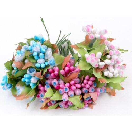 12pcs pearl Berry Artificial Stamen Flower For Wedding Home Decoration Pistil DIY wreath Scrapbooking Craft Fake Flowers